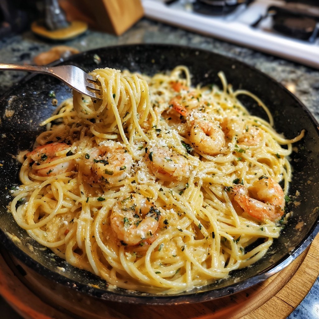 Shrimp And Garlic Cream Pasta