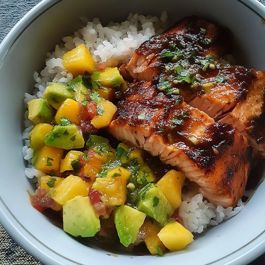 BBQ Salmon Bowls with Mango Avocado Salsa